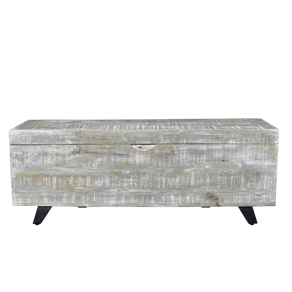 Homeroots 46in Gray and Black Distressed Solid Wood Storage Bench with Flip Top 489212 - main