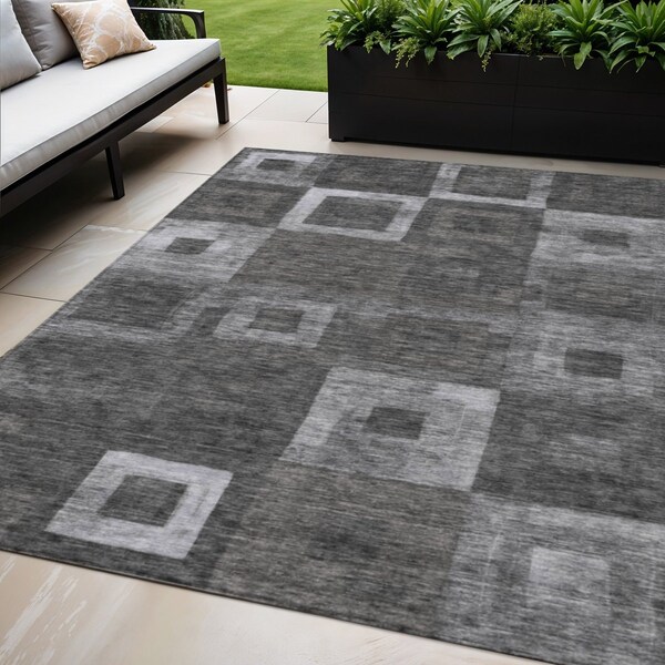 Homeroots 5' X 8' Black And Gray Geometric Washable Indoor Outdoor Area Rug 605014 - main