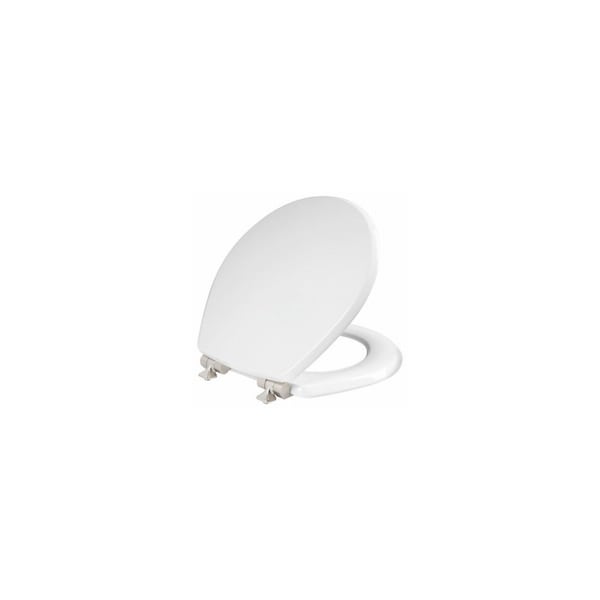 Bemis Round Wood Toilet Seat, White Enamel, Never Loosens, Slow-Close Brushed Nickel Hinge 26NISLA 000 - main