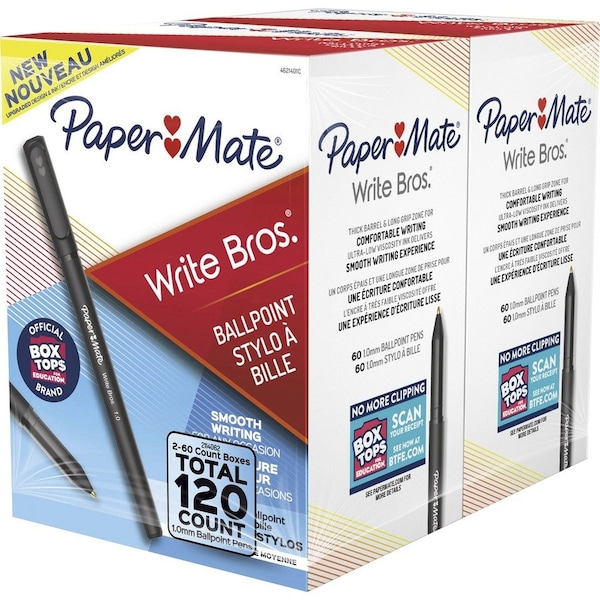 Sanford Paper Mate, WRITE BROS. STICK BALLPOINT PEN, MEDIUM 1 MM, BLACK INK/BARREL, 120PK 2096479 - main