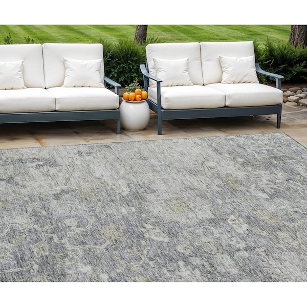 Homeroots 10' X 14' Gray Beige And Charcoal Oriental Washable Indoor Outdoor Area Rug 587445 - main