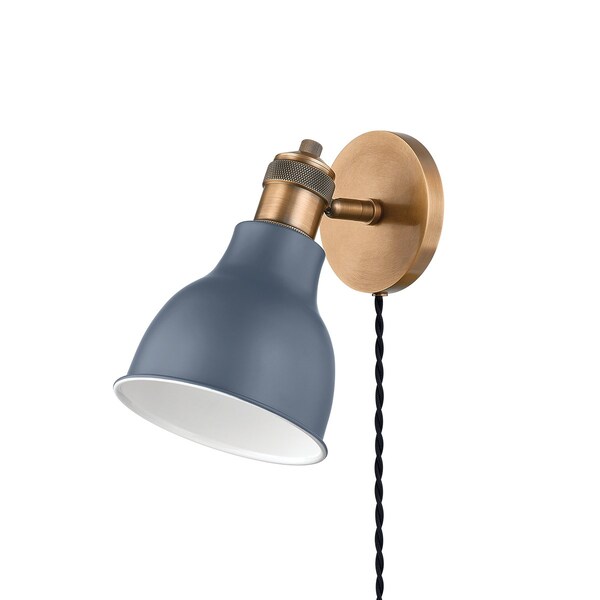Troy Lighting Makin 1 Light Plug-In Sconce 9.5 In. Patina Brass/Slate Blue PTL1210-PBR/SBL - main