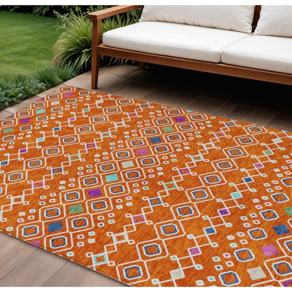 Homeroots 10' X 14' Orange Blue And Purple Geometric Washable Indoor Outdoor Area Rug 612213 - main