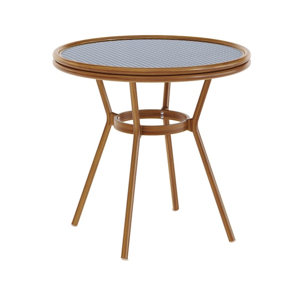Flash Furniture Lourdes French Bistro 31.5in. Tbl, Navy and White PE Rattan, Glass Top, Bamboo Print Aluminum Frame SDA-AD641012-80-NVYWH-NAT-GG - main