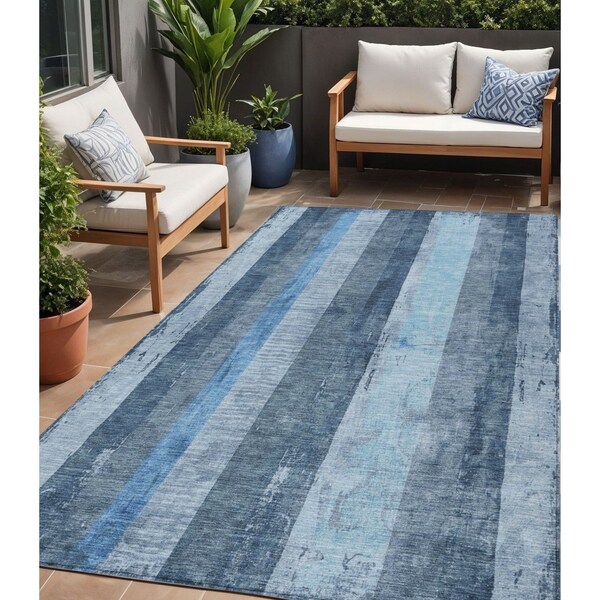 Homeroots 5' X 8' Blue And Gray Striped Washable Indoor Outdoor Area Rug 617837 - main