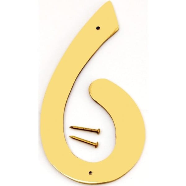 Hy-Ko House Number, Character: 6, 4 in H Character, 2-1/2 in W Character, Brass Character, Brass BR-40/6 - main