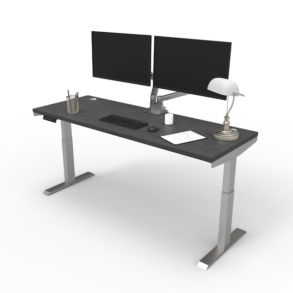 We'Re It Electric Sit Stand Desk, 46.25 H, 24 W X Laminate wood, metal, Brushed Silver, Burnt Strand VL22BS7224-6307 - main