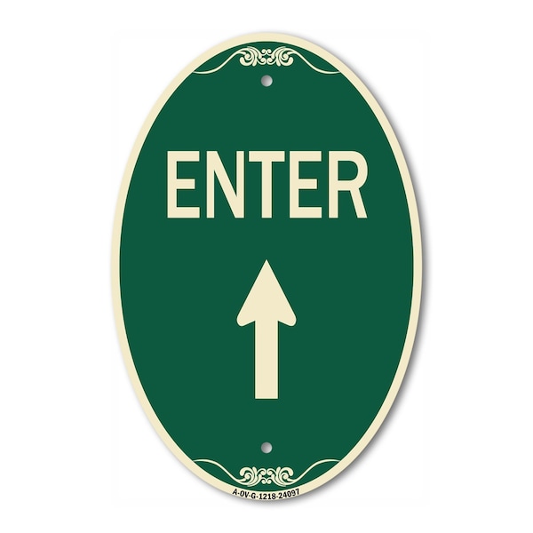 Signmission Enter Sign Enter with Up Arrow, 12 Inch X 18 Inch Architectural Oval, Heavy Gauge Aluminum A-OV-G-1218-24097 - main
