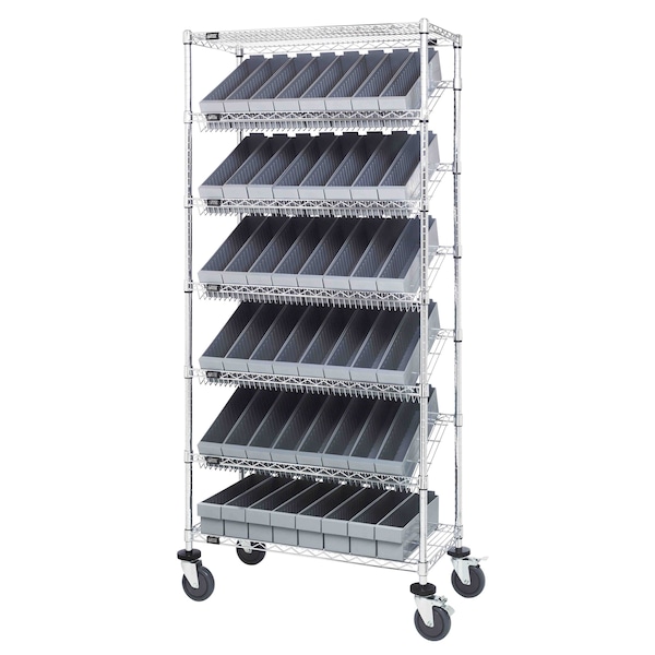 Quantum Storage Systems WIRE SHELVING UNIT W/48 GRAY BINS MOBILE MWRS-7-604GY - main