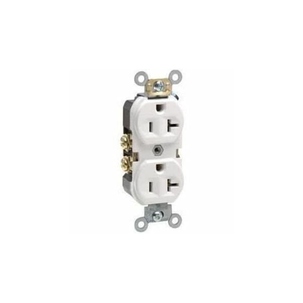 Leviton Straight Blade Receptacle, 5-20R, 20 A, 125V AC, 2 Pole, 3 Wire, Flush Mount, Self-Grounded BR20-W - main