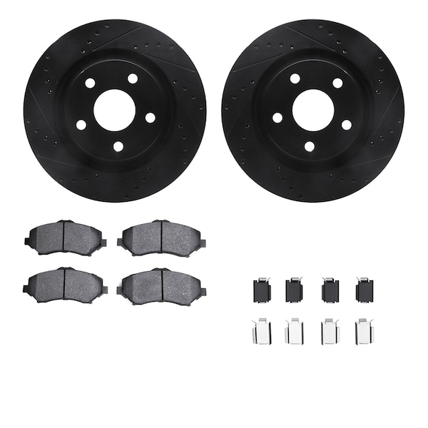 Dynamic Friction Co DFC Brake Rotor Drilled & Slotted - Black- w/Ultimate Duty Brake Pad & HW Kit 8412-42043 - main
