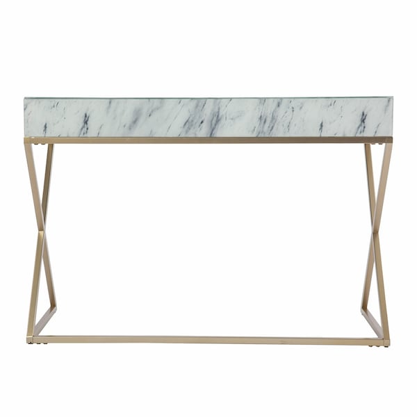 Homeroots 45" White and Bronze Glass Writing Desk With Two Drawers 402028 - main