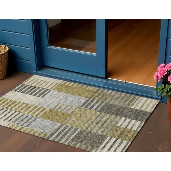 Homeroots 3' X 5' Brown Gold And Taupe Striped Washable Indoor Outdoor Area Rug 581683 - main
