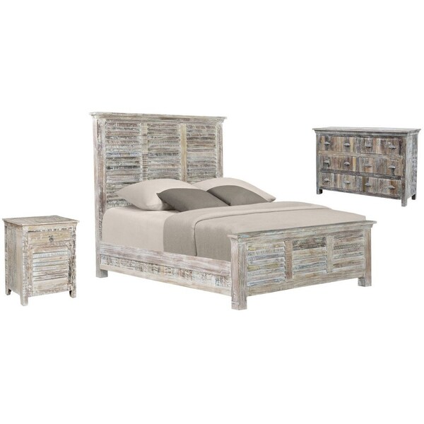 Homeroots Three Piece White Solid Wood Bedroom Set 643640 - main