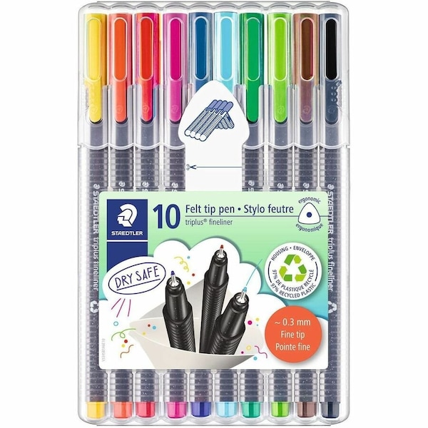 Staedtler Triplus Fineliner 10-piece Porous Point Pens, 0.3 mm Fine Pen Point, Water Based 334 SB10A6 - main