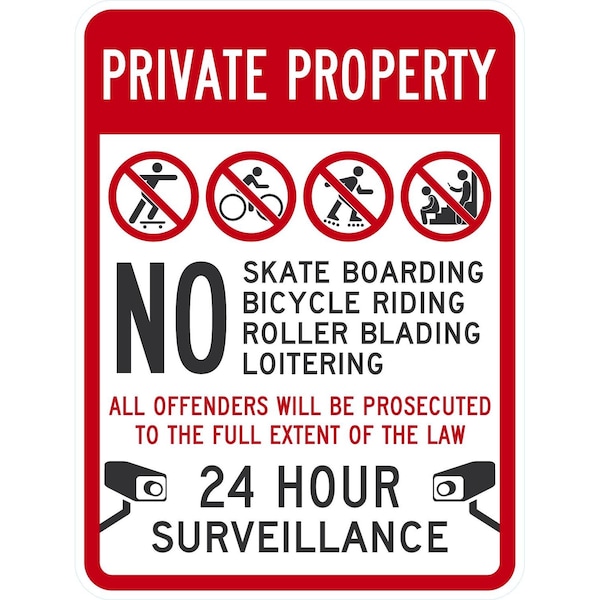 Lyle Private Property, No Skateboarding, Bicycle Riding, , 18x24, Non-Reflective, White G-10997-NA_18x24 - main