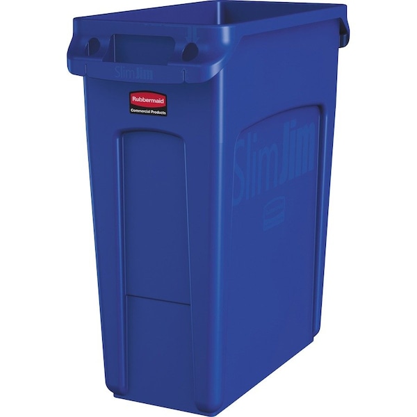 Rubbermaid Commercial Slim Jim 16 gal Rectangular Slim-Profile Plastic Can, Blue, None, Plastic, 11 in 1971257 - main
