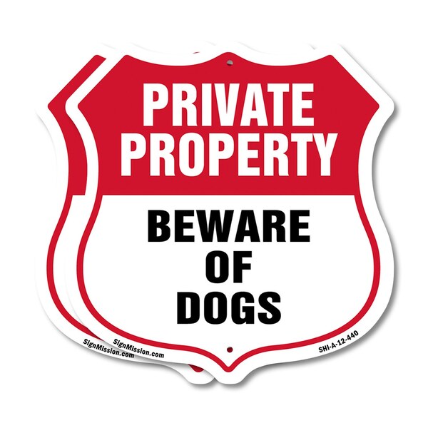 Signmission Private Property Shield Sign Beware Of D, 12 inch X 12 inch, Aluminum Metal Sign, 2PK SHI-A-2PACK-12-440 - main
