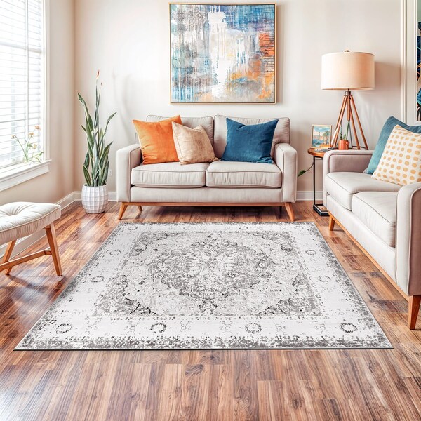 World Rug Gallery Traditional Medallion Area Rug 6 ft 6 in x 6 ft 6 in Square Gray MON830GRAY6SQ - main