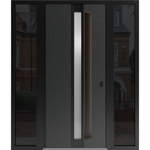 Vdomdoors Aluminum Door with Hidden Handle Hiddex 0155 Ardesia Nero Entry Steel Metal Modern Painted W14+36+1 HIDDEX0155EXD-BLK-W14+36+14xH80-RH-I - main
