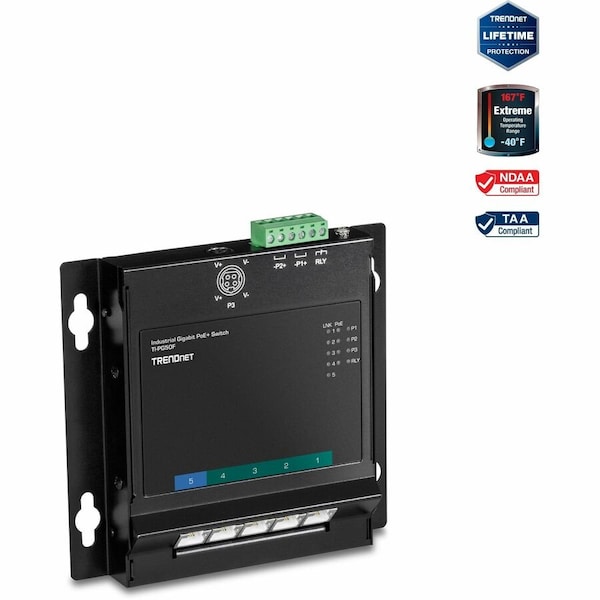 Trendnet 5-PORT INDUSTRIAL GIGABIT POE+ WALL-MOUNTED FRONT ACCESS SWITCH IN TI-PG50F - main