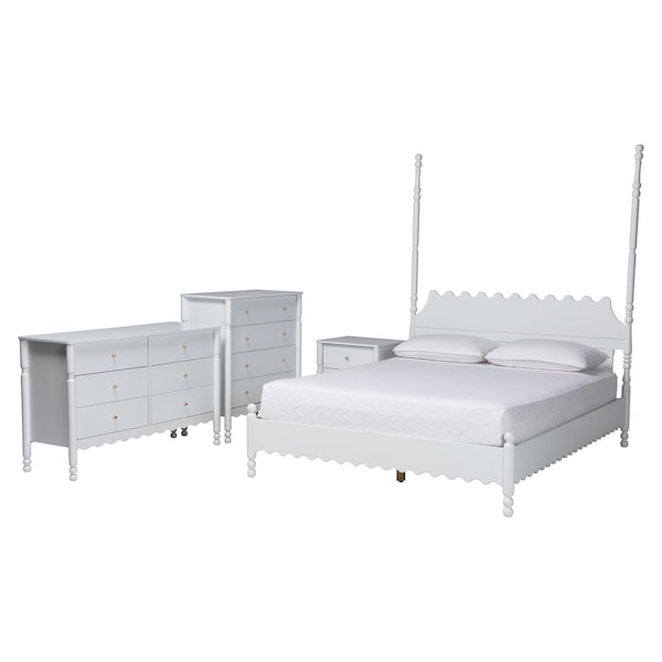 Baxton Studio Hoffman Scalloped Bedroom Set with Chest, White, King 272-14815-14816-14817-14819-ZORO - main
