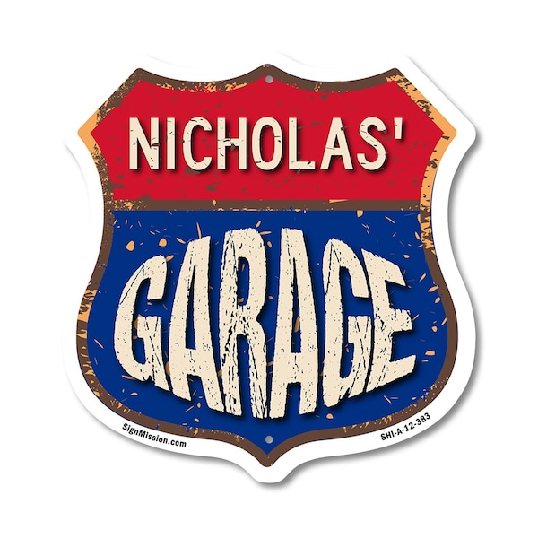 Signmission Nicholas's Garage, 12 Inch X 12 Inch, Aluminum Metal Sign SHI-A-12-383-NICHOLAS - main