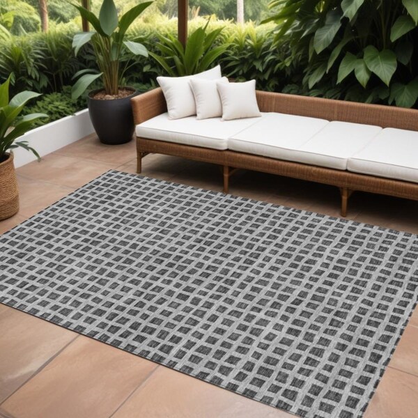 Homeroots 8' X 10' Graphite Gray And Silver Geometric Washable Indoor Outdoor Area Rug 583291 - main