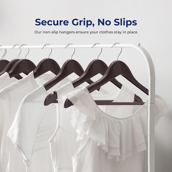 Serenelife Wooden Coat Hangers, Durable Suit Hangers w/ 360 Deg Swivel Hook and Notches, Slim Design, 60PK SLHWDBRWN60 - main