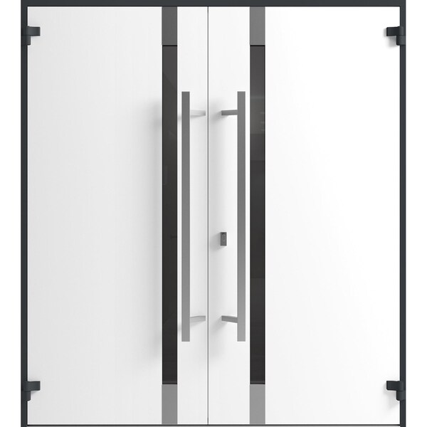 Vdomdoors Front Exterior Prehung Aluminum Double Doors Ronex1011 Grey Mirrored Clear Glass Entry Metal Modern RONEX1011DEXD-GRE-W72xH96-LH-O - main