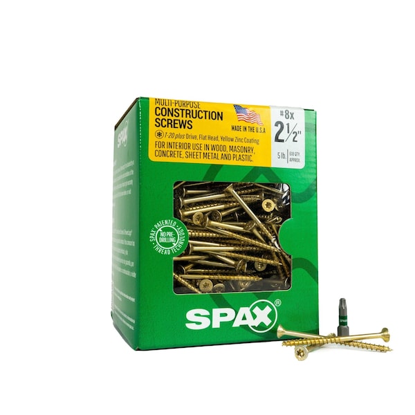 Spax #8 x 2-1/2 in Interior Wood Screws Construction Flat Head T-Star Plus 5 LB, 618PK 4191020400607 - main