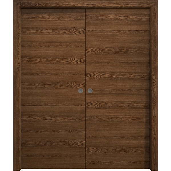 Sartodoors Sliding French Double Pocket Doors 36 x 80 inches, Ego 5000 Cognac Oak Veneer, Kit Rail Hardware , EGO5000DP-DKO-36 - main