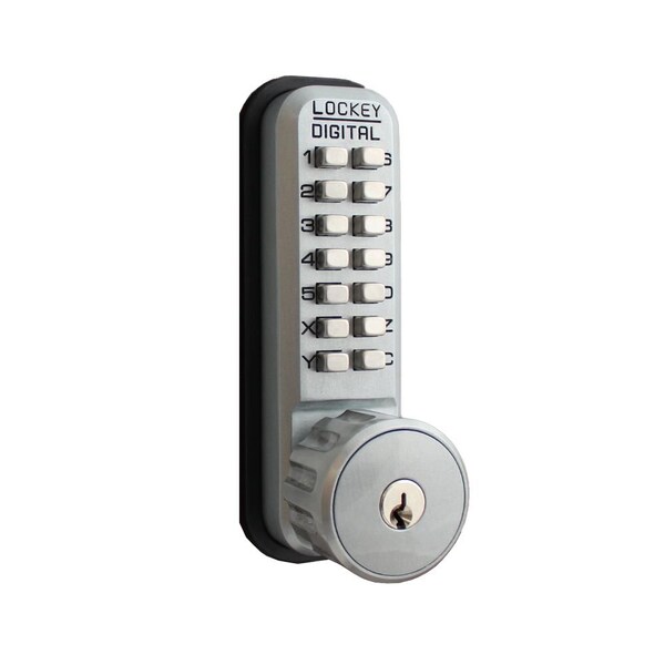 Lockey Usa Lockey Mechanical Keyless Surface Mount Hook Bolt with Key Override Satin Chrome Marine Grade Finish 2500SCMGKA - main