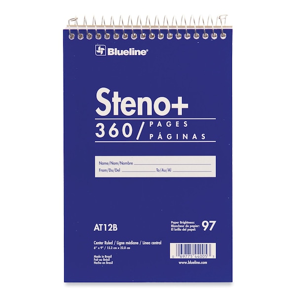 Blueline High-Capacity Steno Pad, Blue Cover, Medium/College Rule, (180) White 6 x 9 Sheets AT12B - main