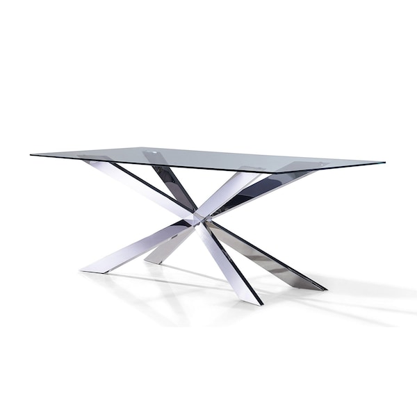 Homeroots 87" Clear and Silver Glass and Metal Cross Leg Base Dining Table 555162 - main