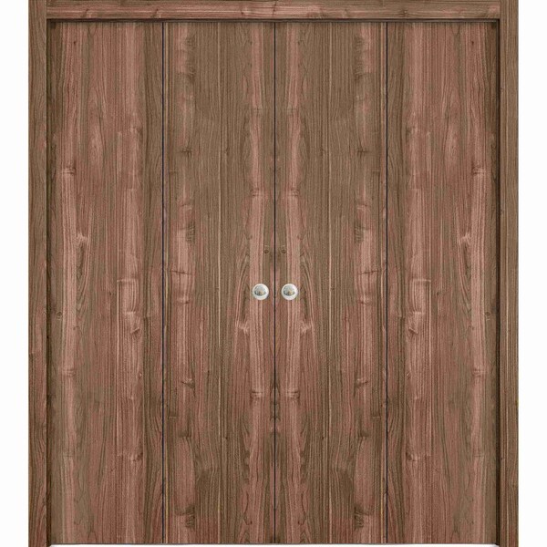 Sartodoors Sliding Closet Double Bi-fold Doors, Planum 0010 Walnut, Sturdy Tracks Moldings Trims Hardware Set, PLANUM0010DBF-WLN-96 x 96 (4* 24x96) - main