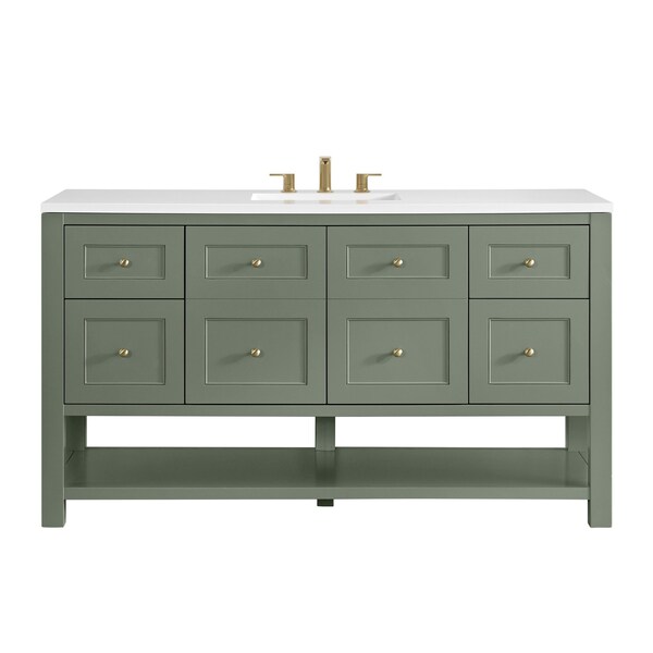 James Martin Vanities Breckenridge 60 in. Single Vanity, Smokey Celadon, w/ 3 CM White Zeus Quartz Top 330-V60S-SC-3WZ - main