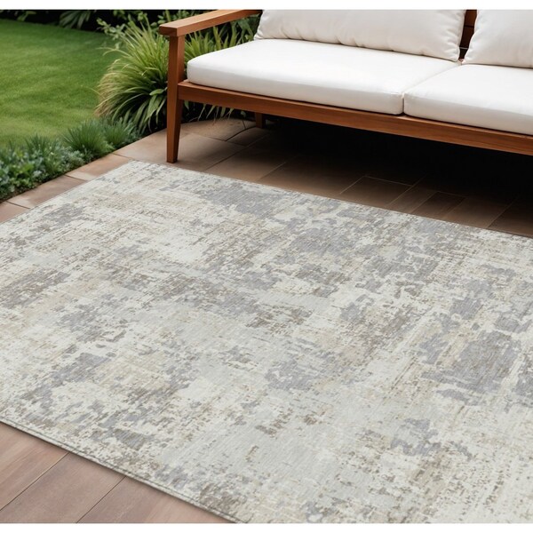 Homeroots 9' X 12' Ivory And Gray Abstract Washable Indoor Outdoor Area Rug 597978 - main