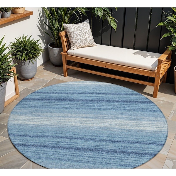 Homeroots 8' Blue And Ivory Round Abstract Washable Indoor Outdoor Area Rug 599942 - main