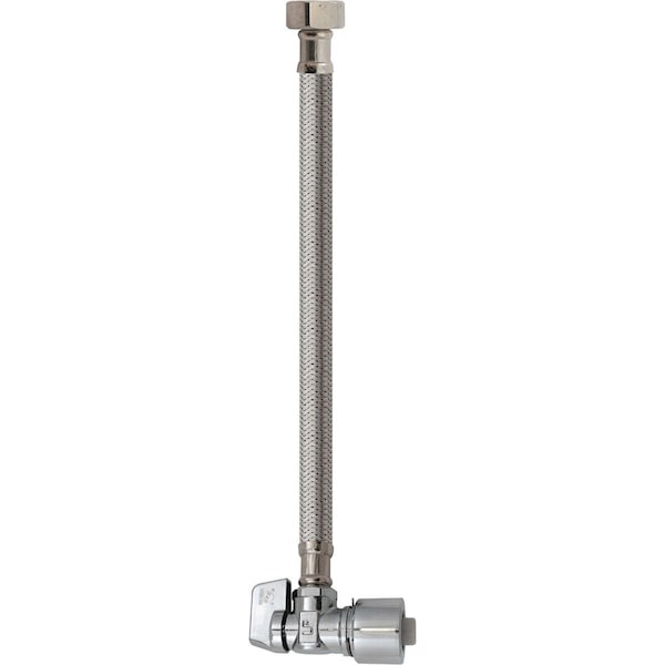 Keeney Mfg 5/8'' x 12'' Stainless Steel Quick Lock Faucet Supply Tube with Angled Quarter Turn Valve CPOLFL12K - main