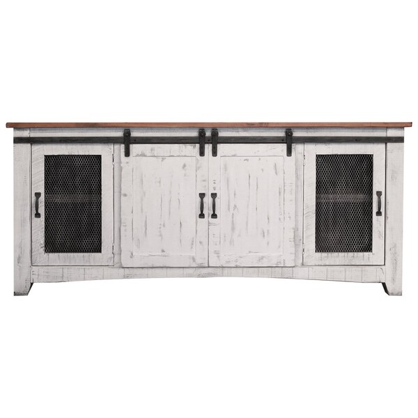 Homeroots 79" White Solid Wood Cabinet Enclosed Storage Distressed TV Stand 528707 - main