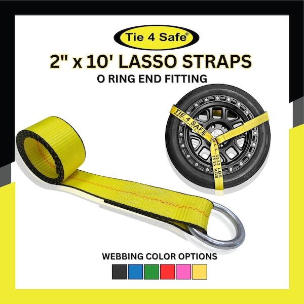 Tie 4 Safe 2'' x 10' Side Mount Wheel Net Tie Down Kit w/ Flat Hook. WLL: 3,333 LBS Yellow, 4PK RT04CK-5210-M11W9-Y-BW02P-BLK-4 - main