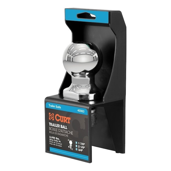 Curt Trailer Ball, 1-7/8 in Dia Ball, 3/4 in Dia Shank, 2000 lb Gross Towing, Steel 40063 - main