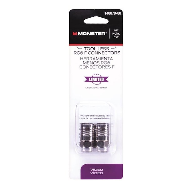 Monster Cable Just Hook It Up Twist-On RG6 Quad Coaxial Connector, 2PK 140079-00 - main
