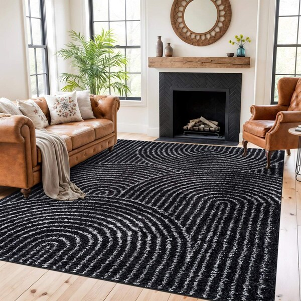 World Rug Gallery Circles Arch Shag Area Rug 7 ft 10 in x 10 ft Anthracite WR119ANTHRACITE8X10 - main