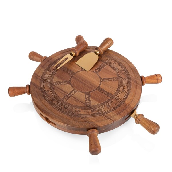 Picnic Time Family Of Brands Helmsman Lazy Susan Cheese Board with Tool Set, Acacia and Gold 904-11-512-000-0 - main