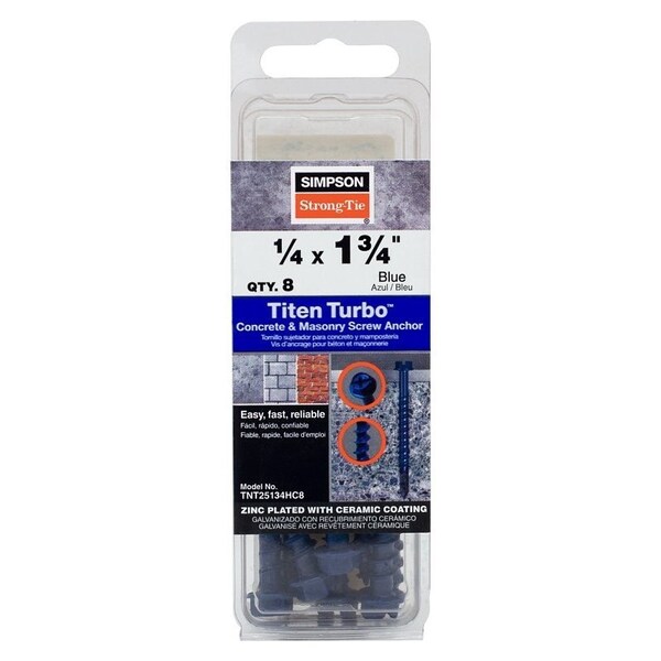 Simpson Strong-Tie Titen Turbo Screw Anchor, 1/4 in Dia, 1-3/4 in L, Carbon Steel, Ceramic-Coated/Zinc TNT25134HC8 - main