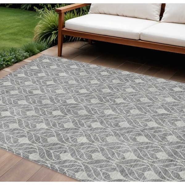 Homeroots 9' X 12' Gray And Light Gray Geometric Washable Indoor Outdoor Area Rug 596037 - main