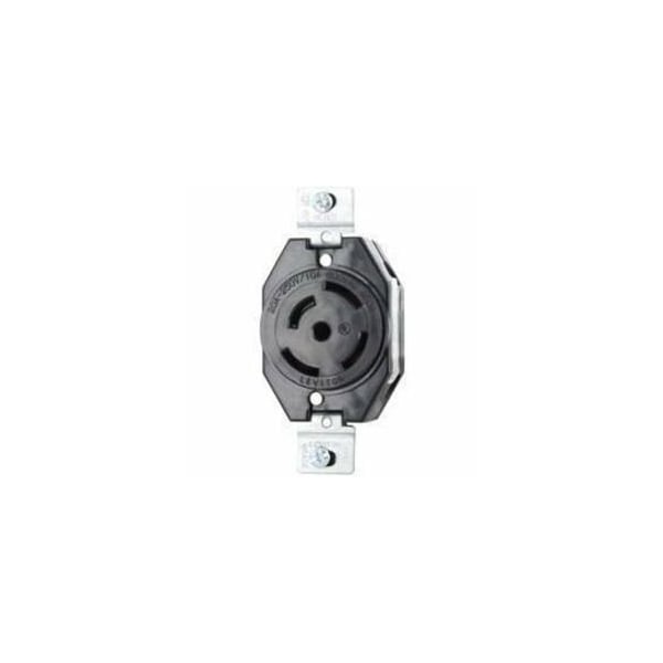 Leviton Flanged Locking Receptacle, Non-NEMA, 10/20 A, 250V AC, Single Phase, 4 Pole, Flush Mount, Black 3520 - main