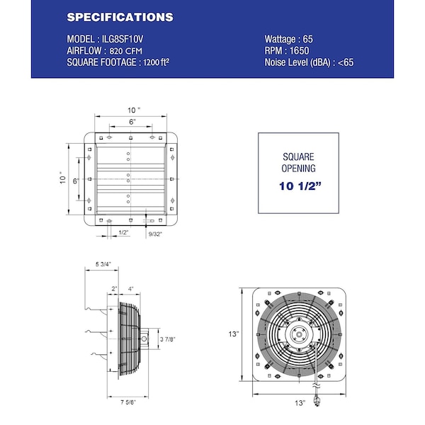 Iliving Silver 10 in. 600 CFM Electric Powered Variable Speed Wall-Mounted Shutter Exhaust Fan ILG8SF10V - main